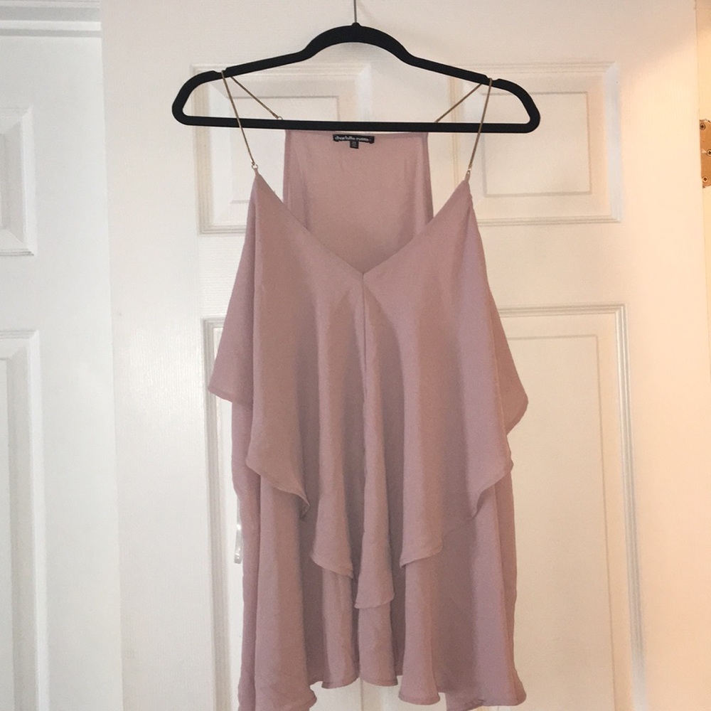 Pale pink Ruffle shirt with gold straps